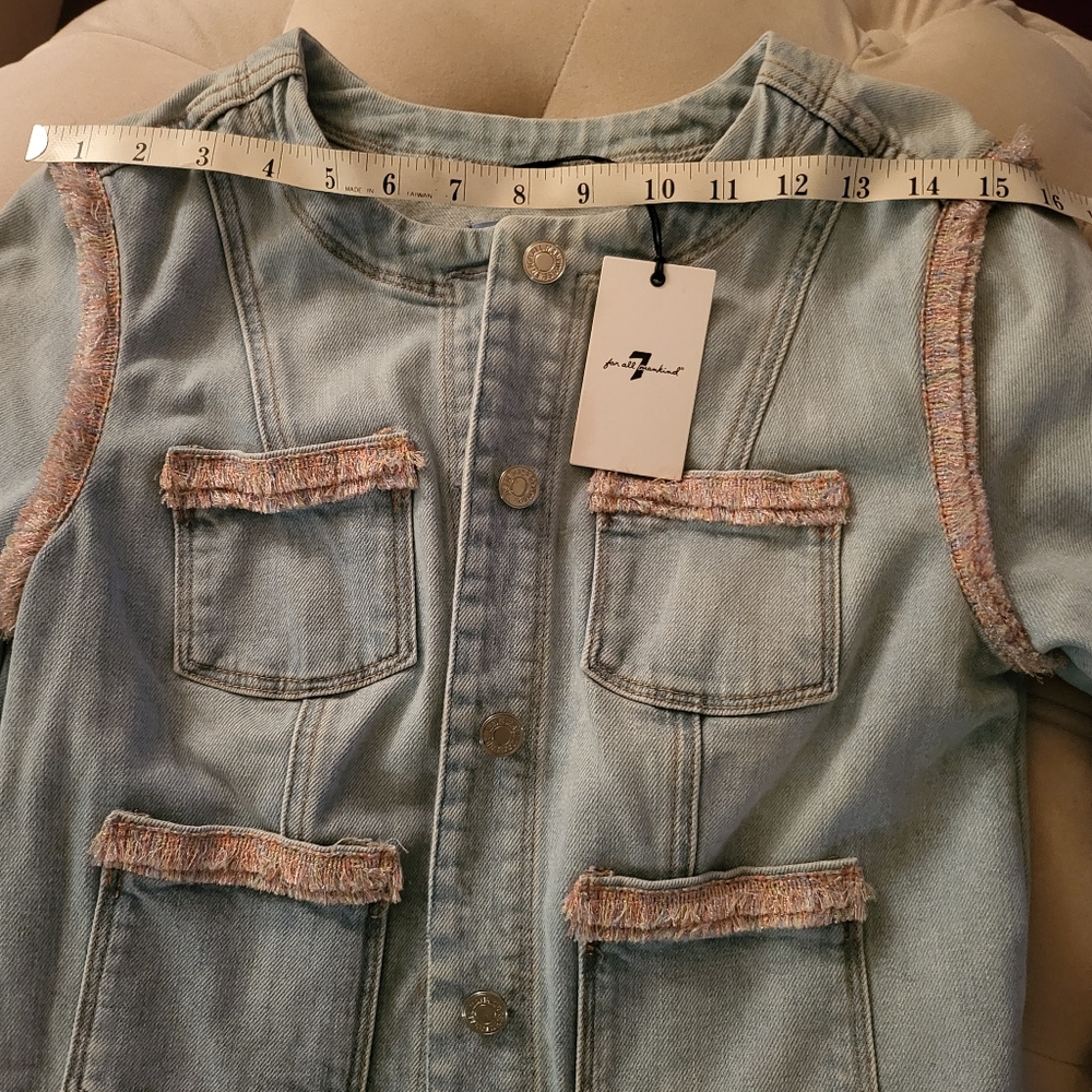 7 for all mankind denim jacket pink trim size  S new with tag - Picture 10 of 15